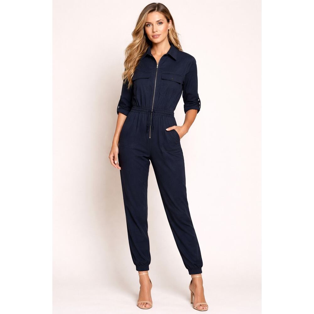 Alloy Apparel Shayna Jumpsuit Pants M Tall Black Front Zip Modern Chic NWT
